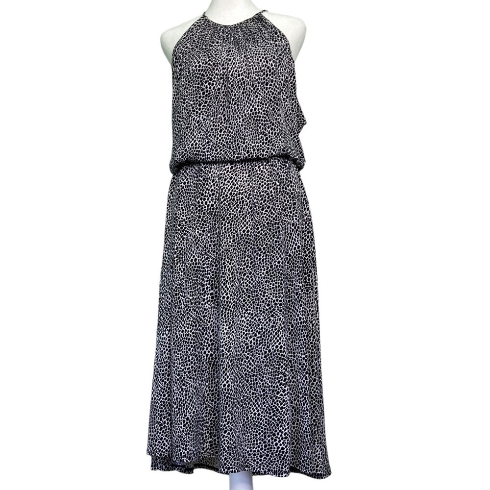 Talbots Halter Sleeveless Belted Animal Print Black/White Midi‎ Dress (Size 14P)